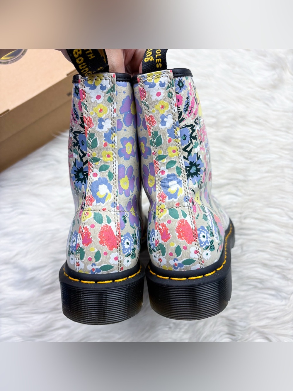 Dr. Martens 1460 Floral Mash Up Backhand Lace Up Boot Leather Parchment Beige 8 - Picture 7 of 11